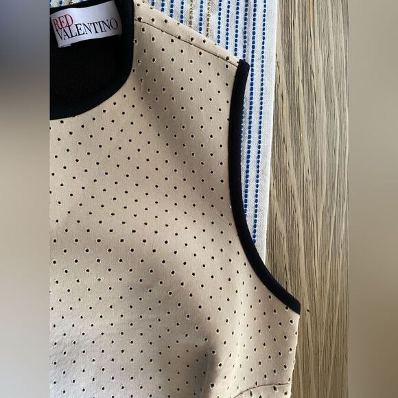 RED Valentino Mini Dress Shift Womens Size XS Cream Black Nylon Type Sleeveless - Picture 6 of 13